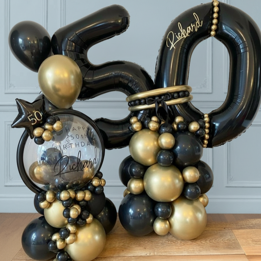 Bouquet de globos de cumpleaños con números 50