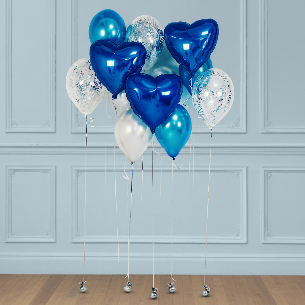 Fuente de Globos Amor con corazones azul