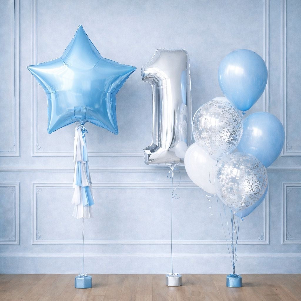 Ramo de globos con estrella personalizada y número 1
