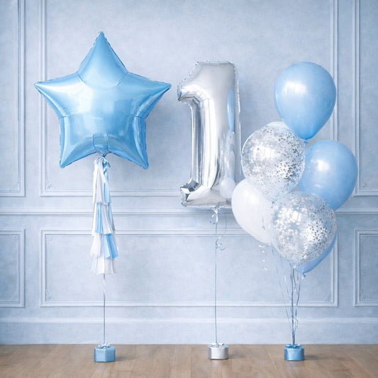 Ramo de globos con estrella personalizada y número 1