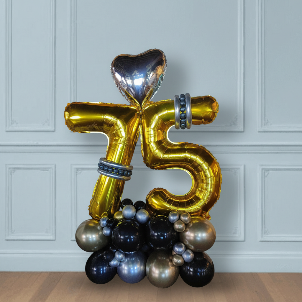 Bouquet de globos de cumpleaños con números 75